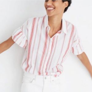 Madewell Striped Ruffle Sleeve Button Down Shirt